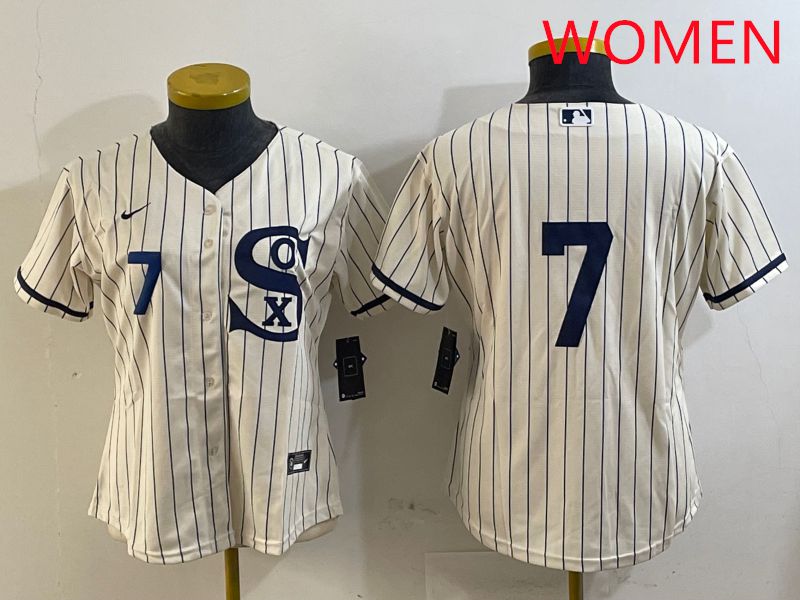 Women Chicago White Sox #7 No Name Cream Stripe Dream Edition Game 2025 Nike MLB Jersey style 2